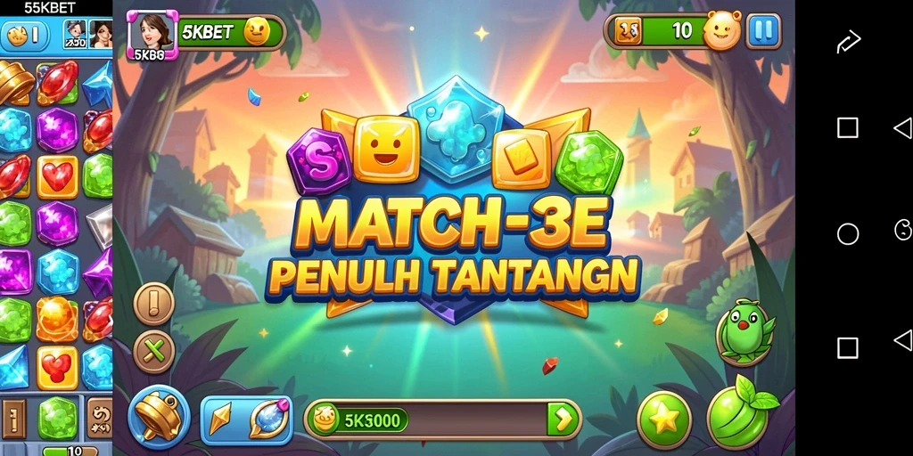 Screenshot gameplay 55KBET yang menampilkan tantangan Match-3 yang seru.