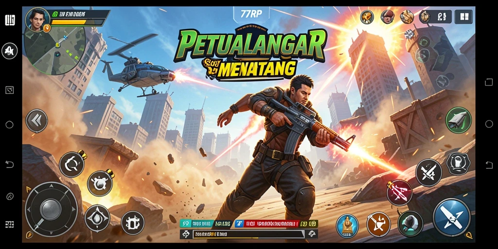 Screenshot dari gameplay seru 77RP yang menampilkan aksi pertempuran.