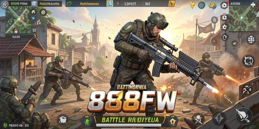 Tangkapan layar gameplay seru dalam 888FW di medan Battle Royale.