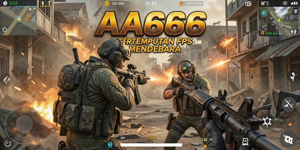Screenshot utama AA666 dengan gameplay FPS yang mengesankan.