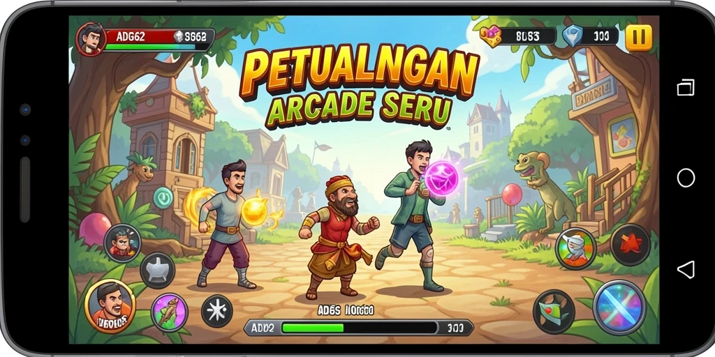 Screenshot gameplay ADG62 dengan karakter seru dan rintangan menantang.