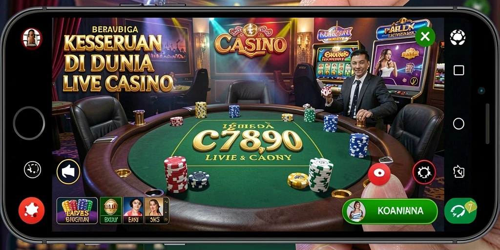 Screenshot C7890 menampilkan dealer langsung yang sedang berinteraksi dengan pemain.