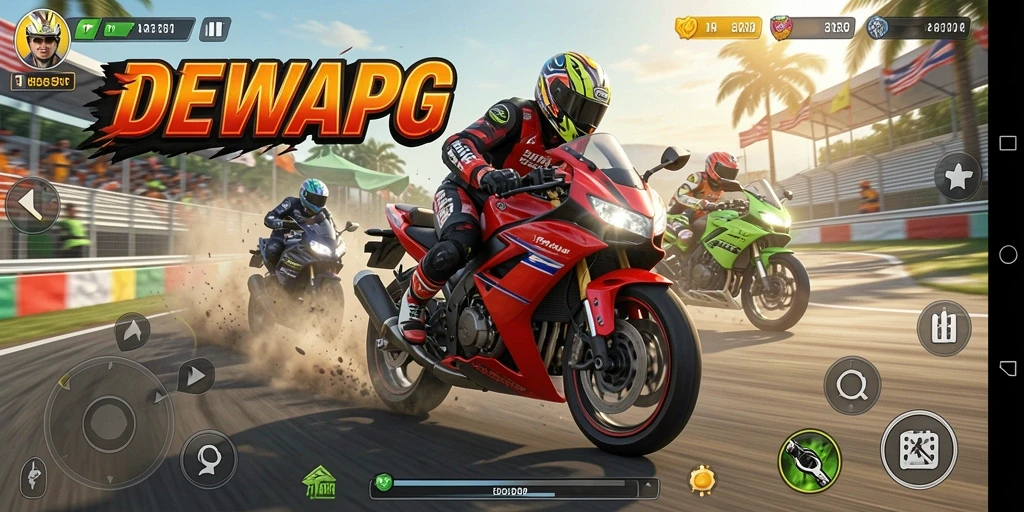 Gambaran gameplay balapan motor yang seru dan mendebarkan.