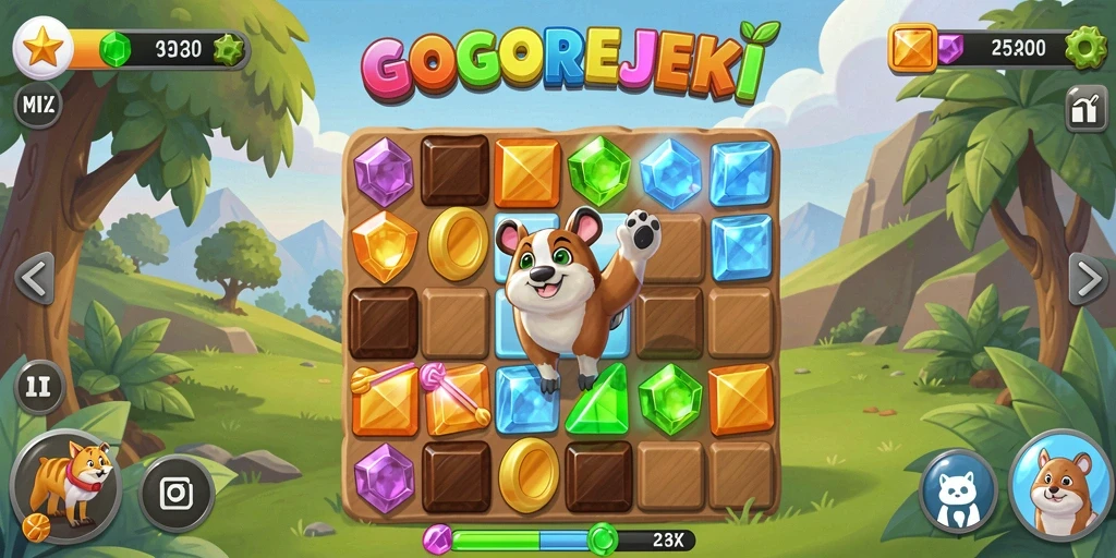 Tampilan GOGOREJEKI menampilkan gameplay seru dengan kombinasi warna-warni match-3.