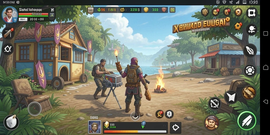 Tampilan gameplay interaktif dalam ID098 dengan elemen simulasi kehidupan.