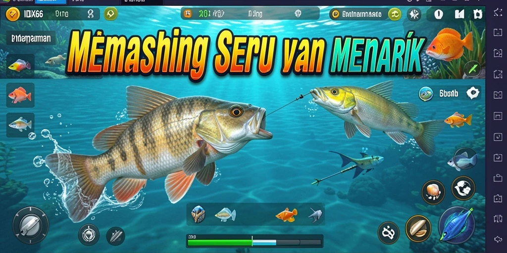 Tampilan gameplay memancing seru dalam IDX66 dengan berbagai jenis ikan.
