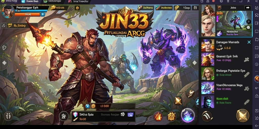 Tampilan menakjubkan dari gameplay ARPG JIN33 saat bertempur melawan monster.