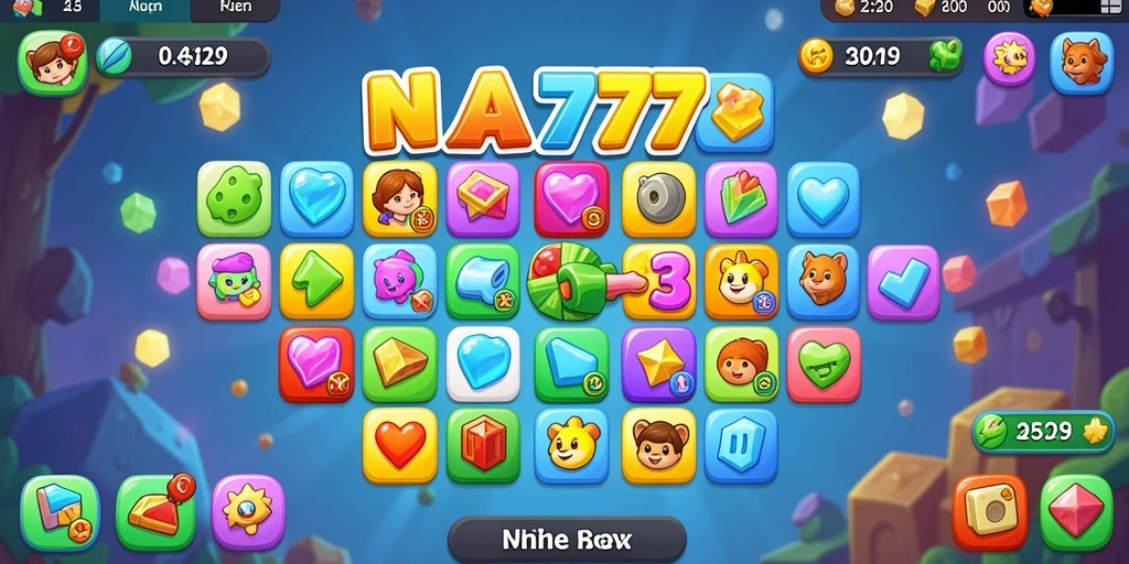 Gameplay seru NA777 dengan kombinasi permata berwarna-warni.