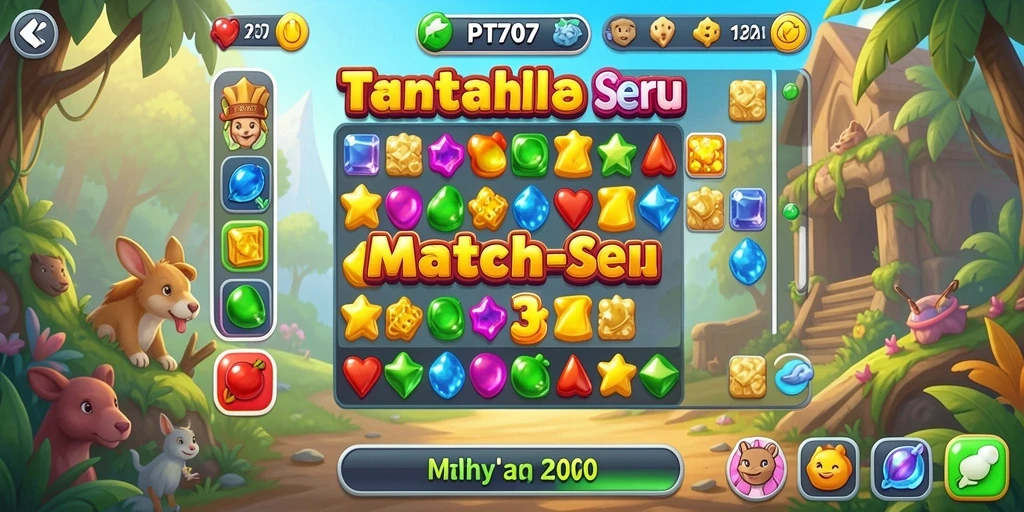 Tangkapan layar gameplay seru PT707 menunjukkan aksi mencocokkan permata.