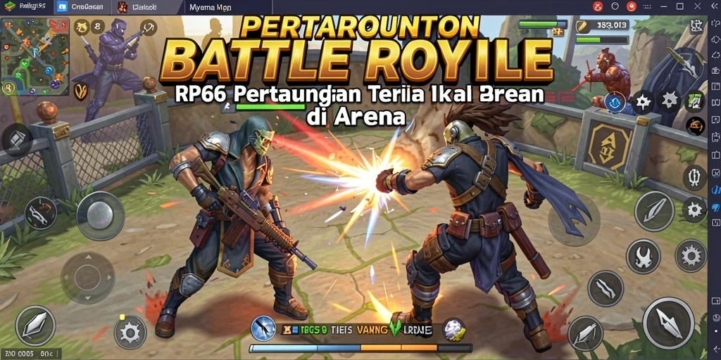 Screenshot gameplay RP66 menunjukkan aksi pertarungan epik di arena Battle Royale.