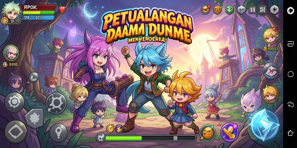 Gameplay yang penuh aksi dalam RPOK dengan karakter anime yang keren.