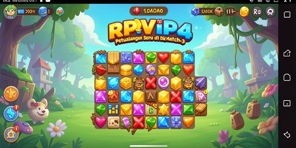 Tangkapan layar RPVIP4 menampilkan gameplay yang penuh warna dan seru di dalam dunia Match-3.