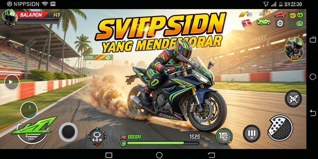 Tampilan gameplay balapan motor yang seru dan mendebarkan.
