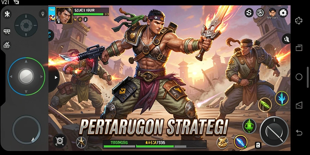 Tampilan menarik dari gameplay V21 dalam pertarungan strategi.