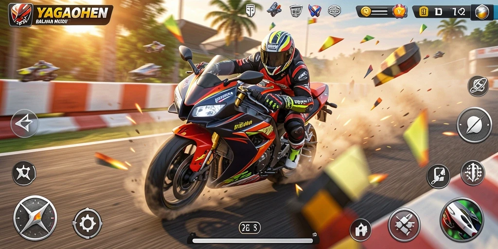 Gameplay YAGAOHEN dengan balapan motor yang mendebarkan.